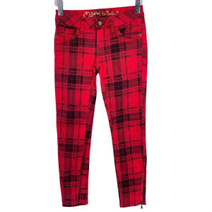 Vera Wang Princess Punk Plaid Red Jean Womens SZ 0 Academia Core Black Rocker